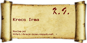 Krecs Irma névjegykártya